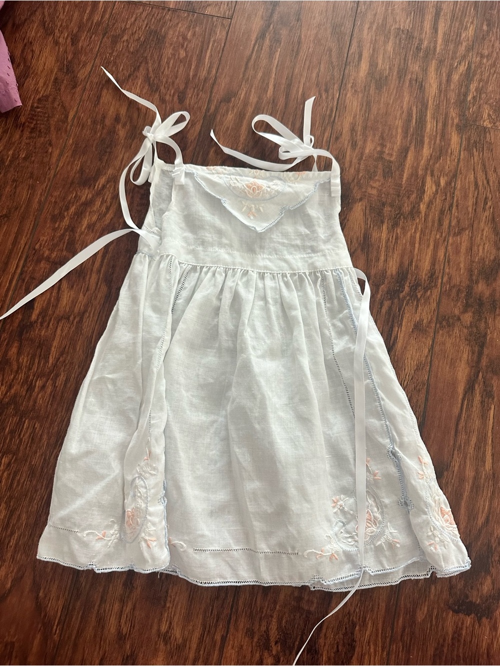 12M Linen Hand Embroidered Tie-Shoulder Dress